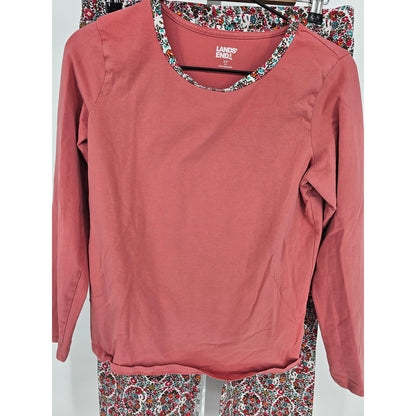 Lands End Womens Sz S Long Sleeve Pajama Set Pink Floral Lounge Pants