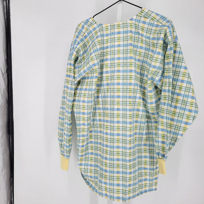 Vintage 1980s Tafford Womens Sz L Long Sleeve Sleep Shirt Blue Yellow Plaid