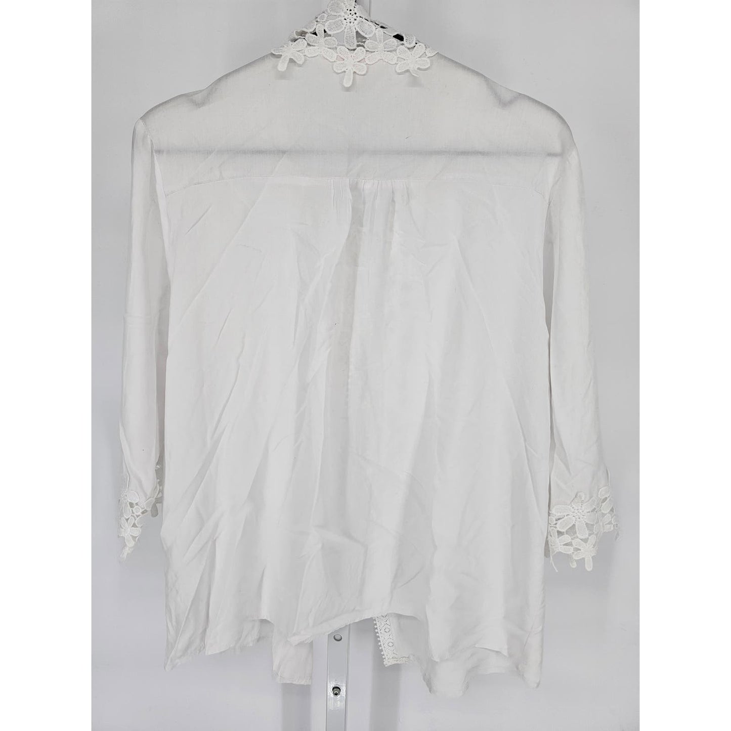 Mazik Womens Sz L Long Sleeve Button Up Top Crochet White Beachy Open Knit