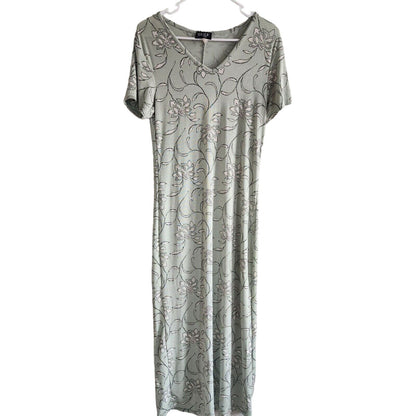 Vintage 1990s MGR Womens Sz M Short Sleeve Maxi Dress Sage Green Floral