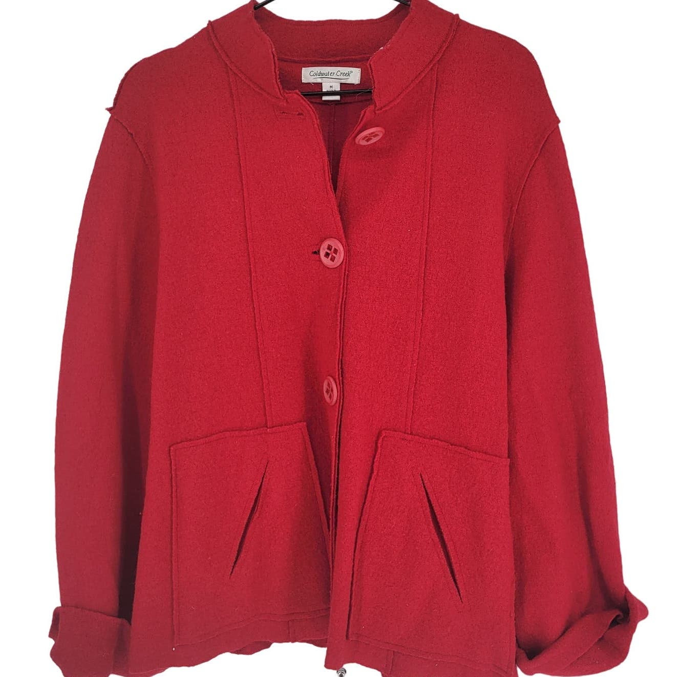 Coldwater Creek Womens Sz M Button Front Jacket Red Worsted Wool