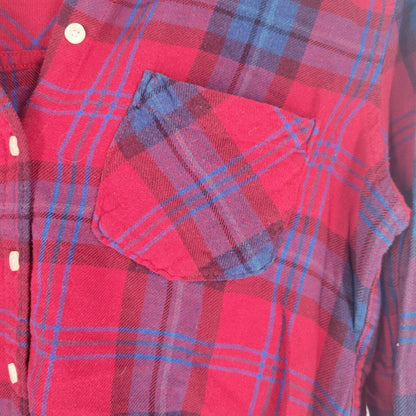 Aeropostale Womens Sz S Long Sleeve Button Up Plaid Shirt Red Blue Purple