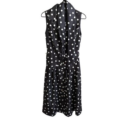 Vintage Jessica Howard Womens Sz 8 Belted Midi Dress Pinup Style Black Polka Dot