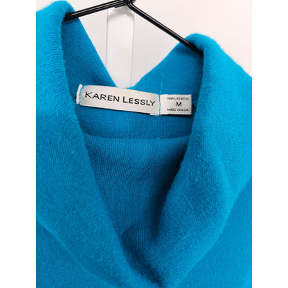 Karen Lessly Womens Sz M Light Weight Cowl Neck Sweater Solid Blue