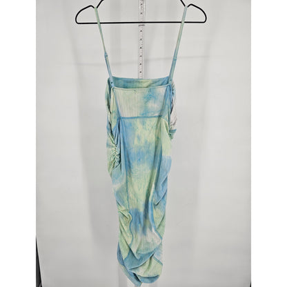 Derek Heart Womens Sz L Spaghetti Strap Fitted Midi Dress Blue Green Tie Dye