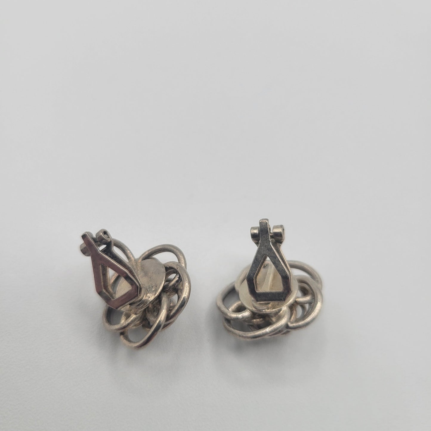 Vintage BARCS Silver TONE Amber Orange Glass CABOCHON Clip ON Earrings