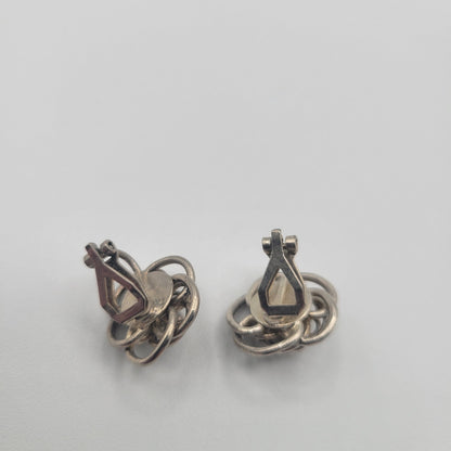 Vintage BARCS Silver TONE Amber Orange Glass CABOCHON Clip ON Earrings