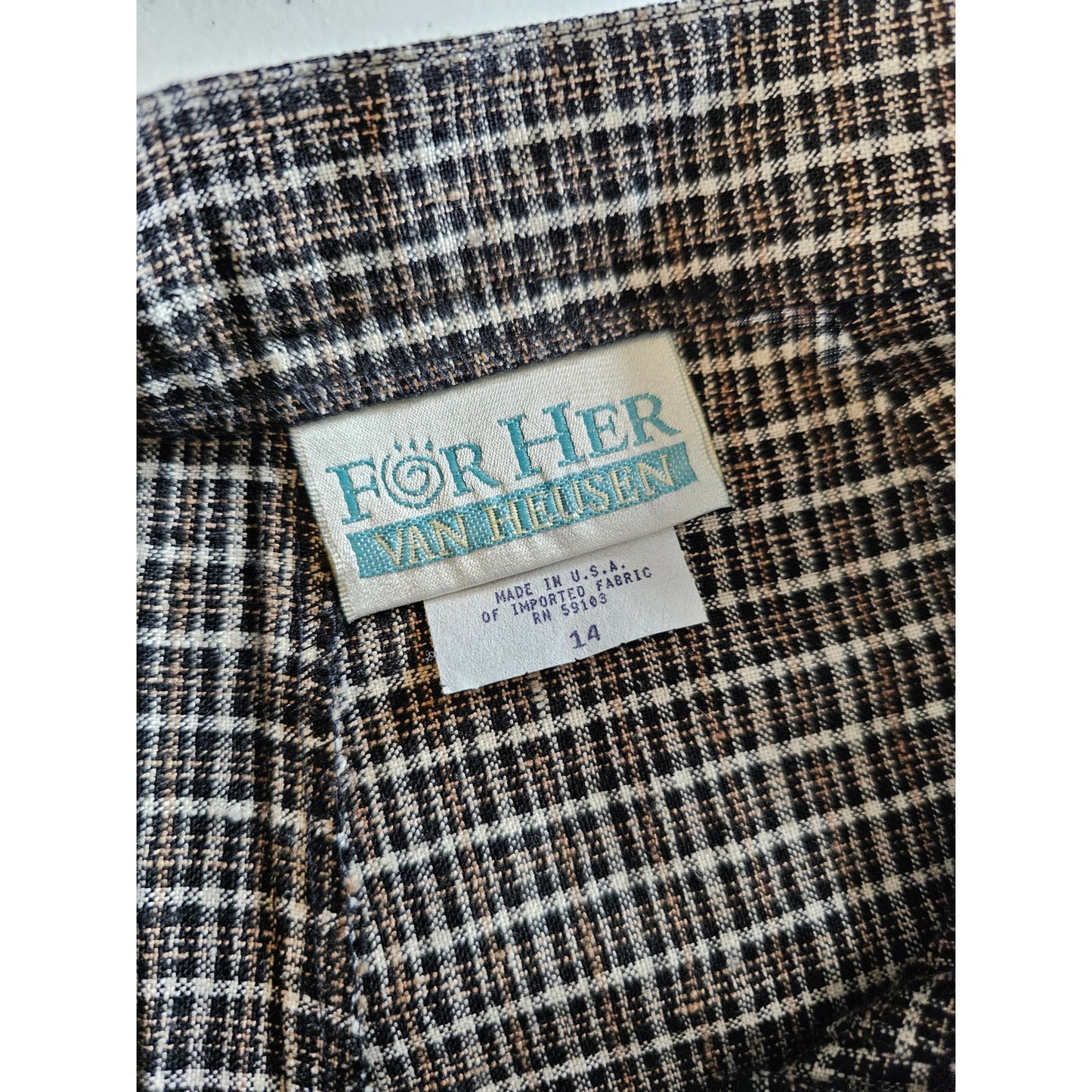 Vtg 90s Van Heusen For Her Womens 14 Linen Blend Dress Pants Brown Black Plaid