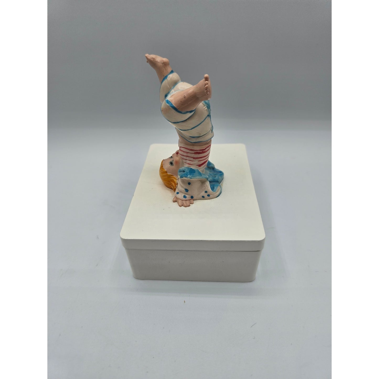 Vintage Lillian Vernon Made in Italy Trinket Box Whimsical Headstand Boy