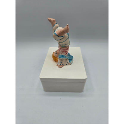 Vintage Lillian Vernon Made in Italy Trinket Box Whimsical Headstand Boy