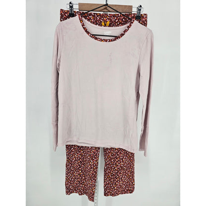 Lands End Womens Sz S Long Sleeve Pajama Set Lt Pink Floral Lounge Pants