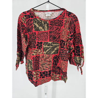 Hot Cotton Womens Sz PS Petite 100% Cotton Animal Print T Shirt Red Brown