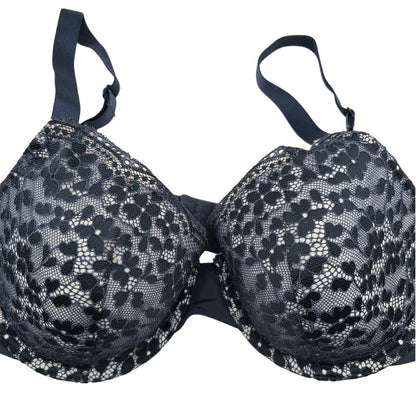 Warners Womens Sz 34D Lightly Padded T Shirt Bra Dark Blue Lace