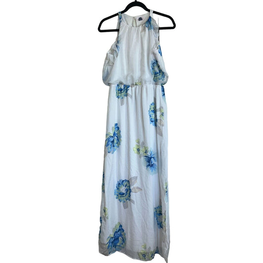 Old Navy Womens Sz M Maxi Dress Sleeveless White Blue Floral