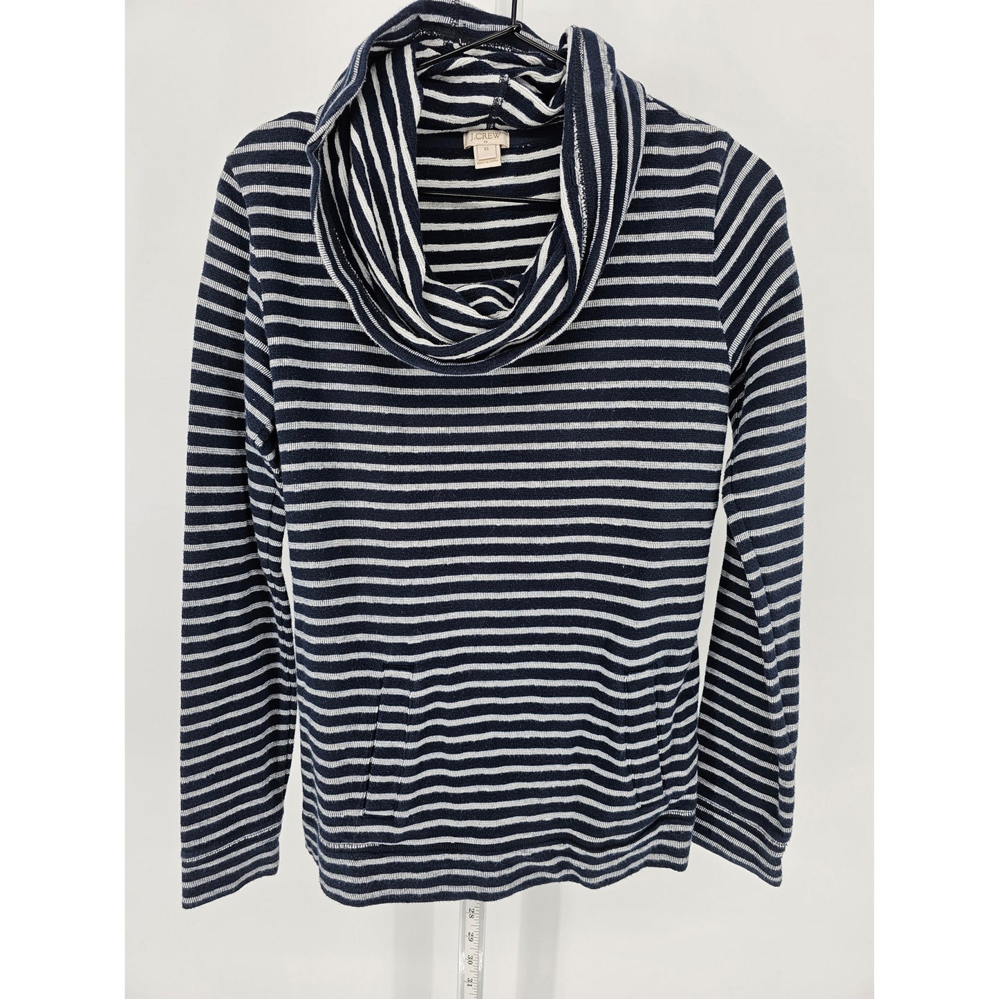 J Crew Womens Sz XS Cowl Neck Long Sleeve Knit Top Navy Blue White Striped