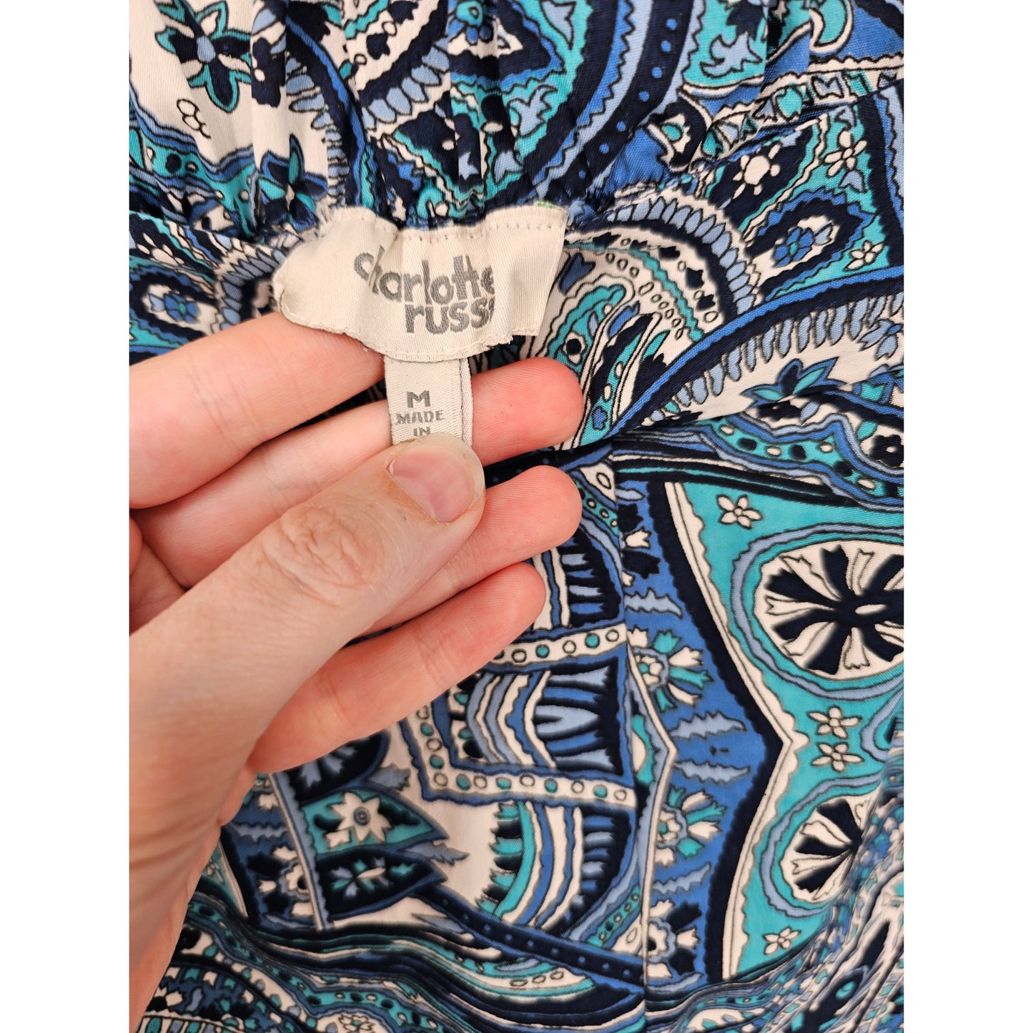 Charlotte Russe Womens Sz M Pull On Jogegr Pants Bright Blue Print Cinched