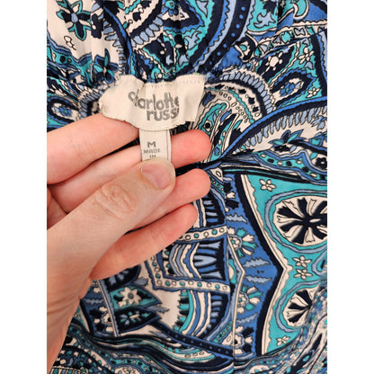 Charlotte Russe Womens Sz M Pull On Jogegr Pants Bright Blue Print Cinched