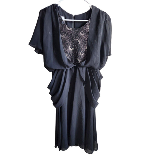 Vintage Jody California Womens Sz S Formal Dress Black Lace Draped Midi