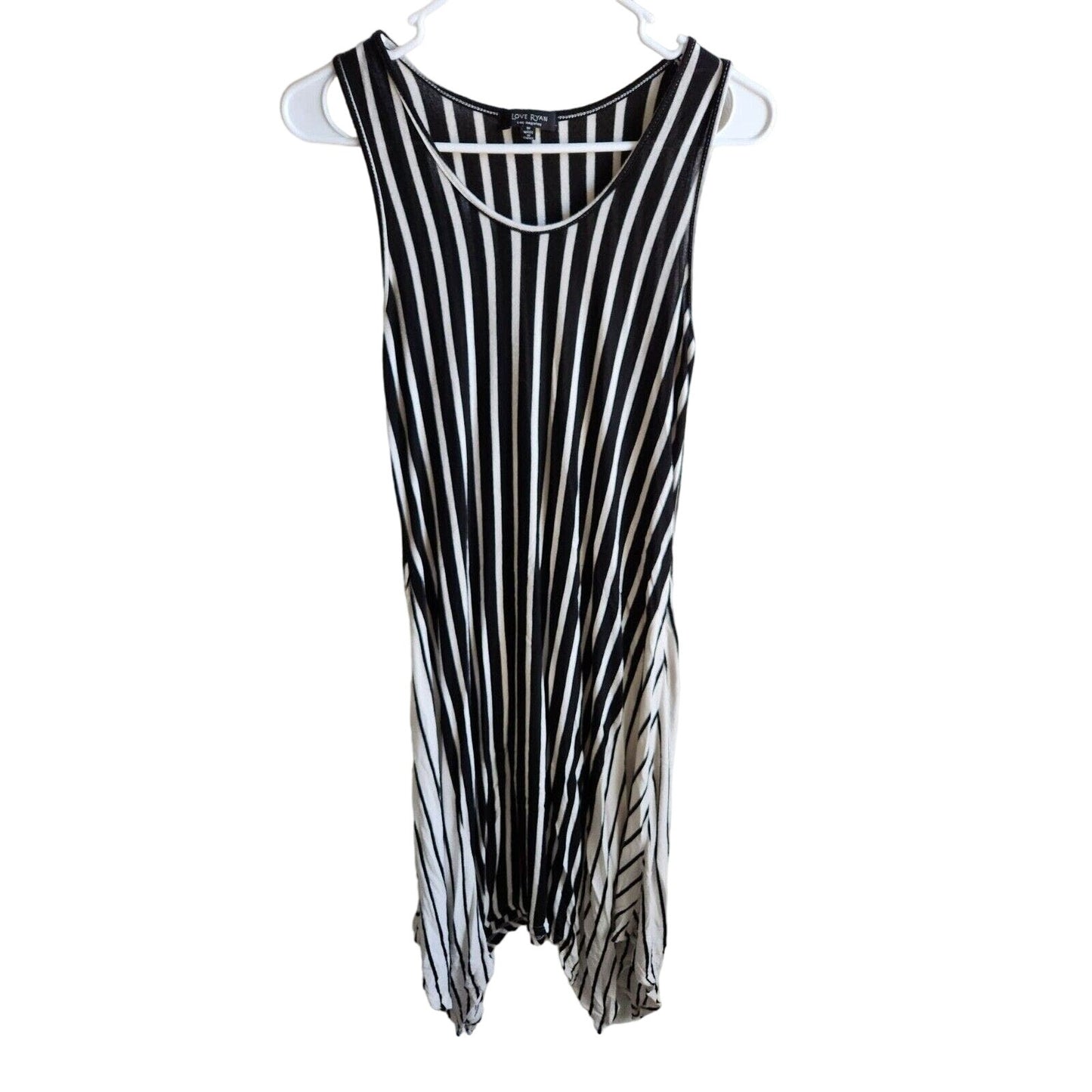Love Ryan LA Sz M Handkerchief Hem Maxi Dress Black White Vertical Stripes
