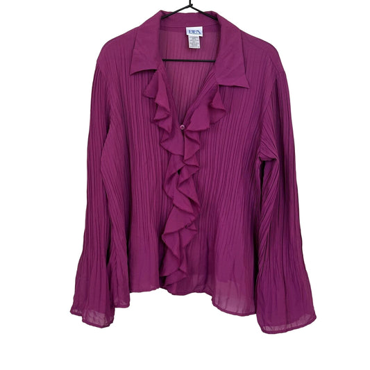 BFA Classics Womens Sz L Long Sleeve Button Down Blouse Purple Micro Pleat