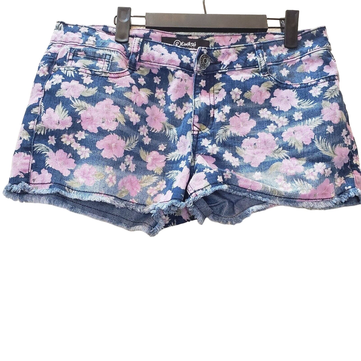 Rewash Juniors Sz 11 Cutoff Denim Blue Jean Shorts Pink Floral