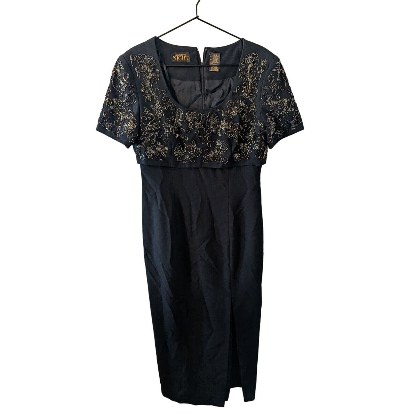 Vintage 1990s Liz Claiborne Night Womens Sz 8 Formal Maxi Dress Beaded Black