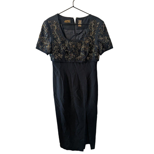 Vintage 1990s Liz Claiborne Night Womens Sz 8 Formal Maxi Dress Beaded Black