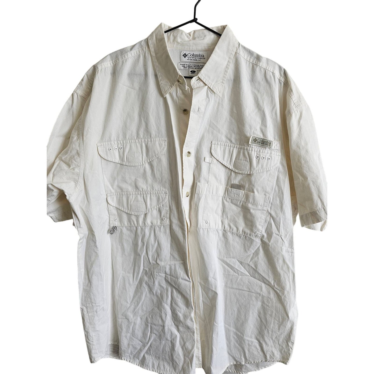 Columbia PFG Mens Sz L Short Sleeve Button Up Vented Shirt White Fishing