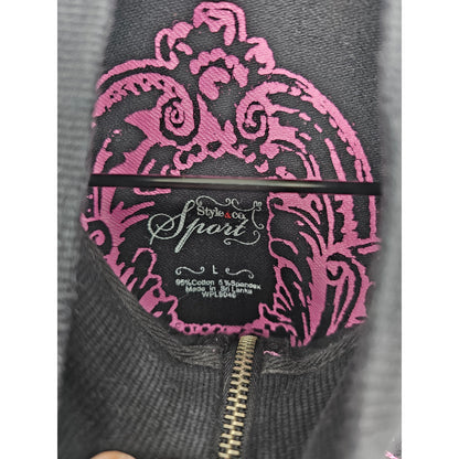 Style & Co Sport Womens Sz L Full Zip Up Athletic Sweatshirt Black Pink
