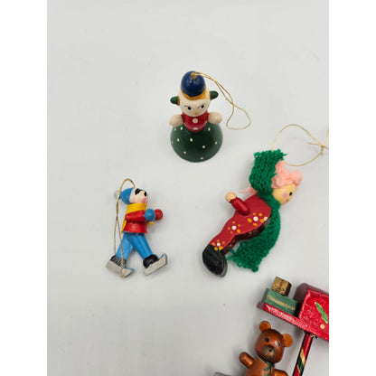 Lot of 5 Vintage Hand Painted Wooden Christas Ornaments Mail Box Sleigh Etc