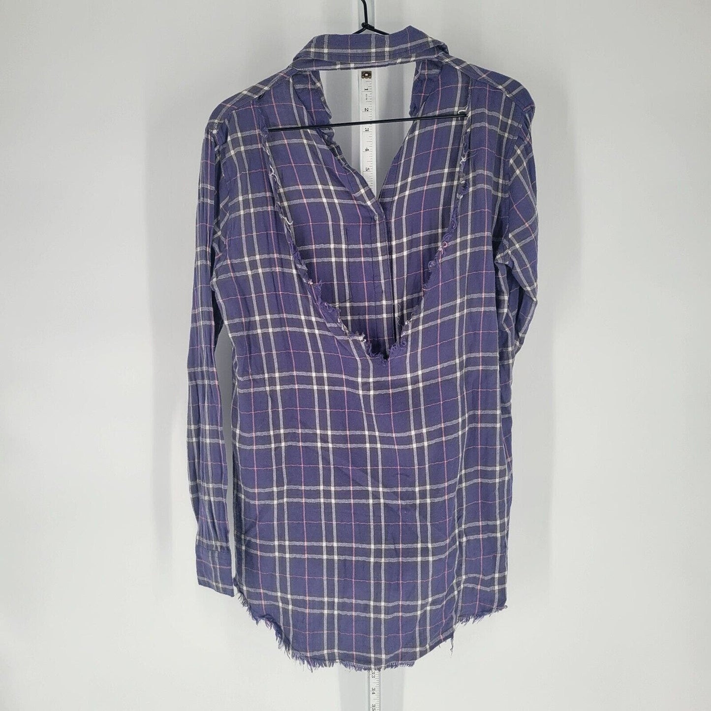 Gilded Intent Womens Sz S Long Sleeve Button Up Plaid Shirt Purple Open Back