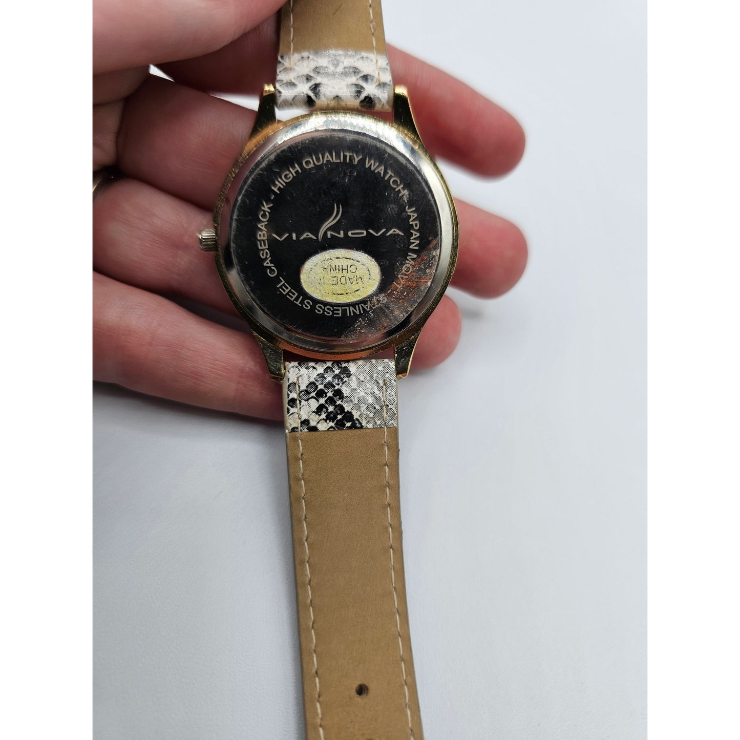 Vianova Womens Watch Wristwatch Vintage Y2K Snakeskin Print Gray White