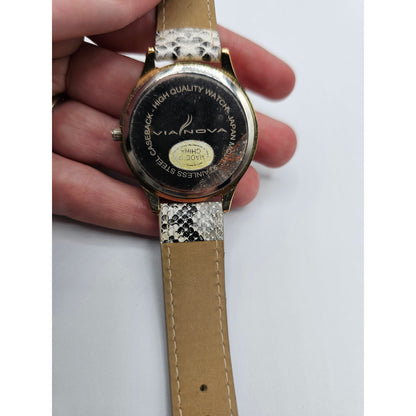 Vianova Womens Watch Wristwatch Vintage Y2K Snakeskin Print Gray White