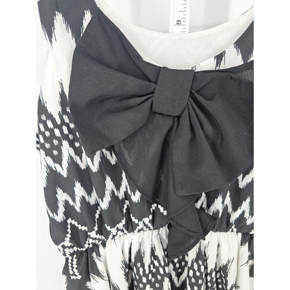 Rewind Womens Sz M Above Knee Sleeveless Cocktail Dress Black White Bow Back