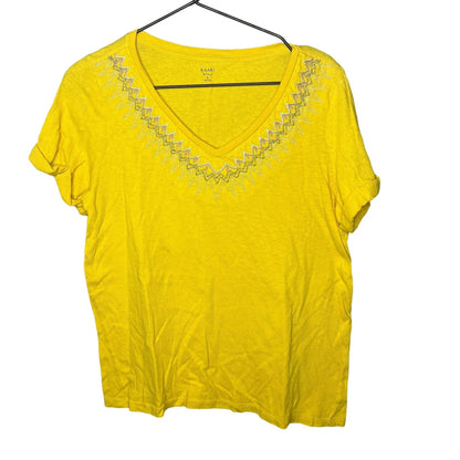 Kaari Blue Womens Sz S Short Sleeve V Neck T Shirt Bright Yellow 100% Cotton