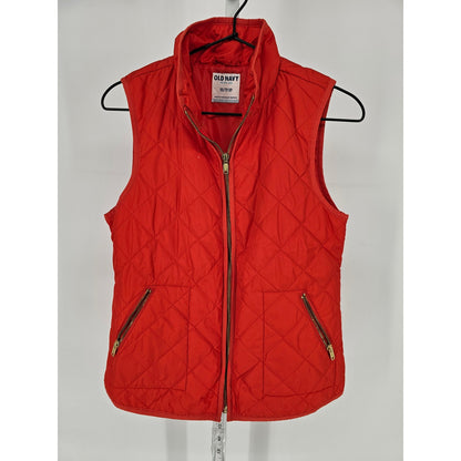 Old Navy Womens Sz XS Quilted Zip Up Puffer Vest Orange Red