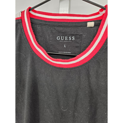 Guess Mens Sz L Short Sleeve Crew Neck T Shirt Black Spell Out Sleeve