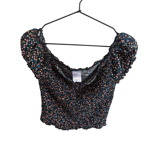 No Boundaries Womens Sz M Crop Top Boho Black and Floral