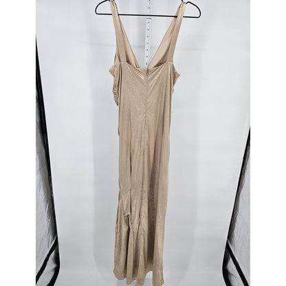 Vintage Y2K Onyx Nite Womens Sz 14 Maxi Length Formal Dress Beige Satin Glitter