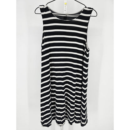 Old Navy Womens Sz L Sleeveless Knee Length Dress Black White Striped