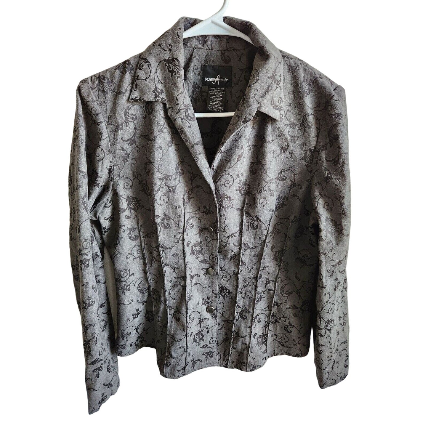 Vintage Positive Attitude Womens Sz 12 Button Front Jacket Gray Floral