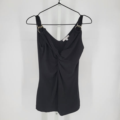 Vintage Y2K Moa Moa Womens Sz L Sleeveless Blouse Black Rhinestone Detail