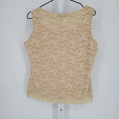 Coldwater Creek Womens Sz M Sleeveless Tank Top Lace Gold Beige