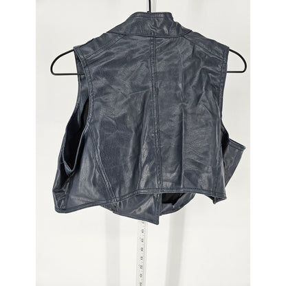 Last Kiss Womens Sz 1X Faux Leather Cropped Double Breasted Vest Slate