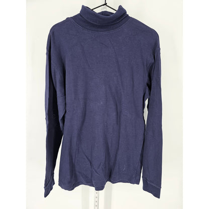 Basic Editions Womens Sz M 100% Cotton Long Sleeve Turtleneck T Shirt Navy Blue