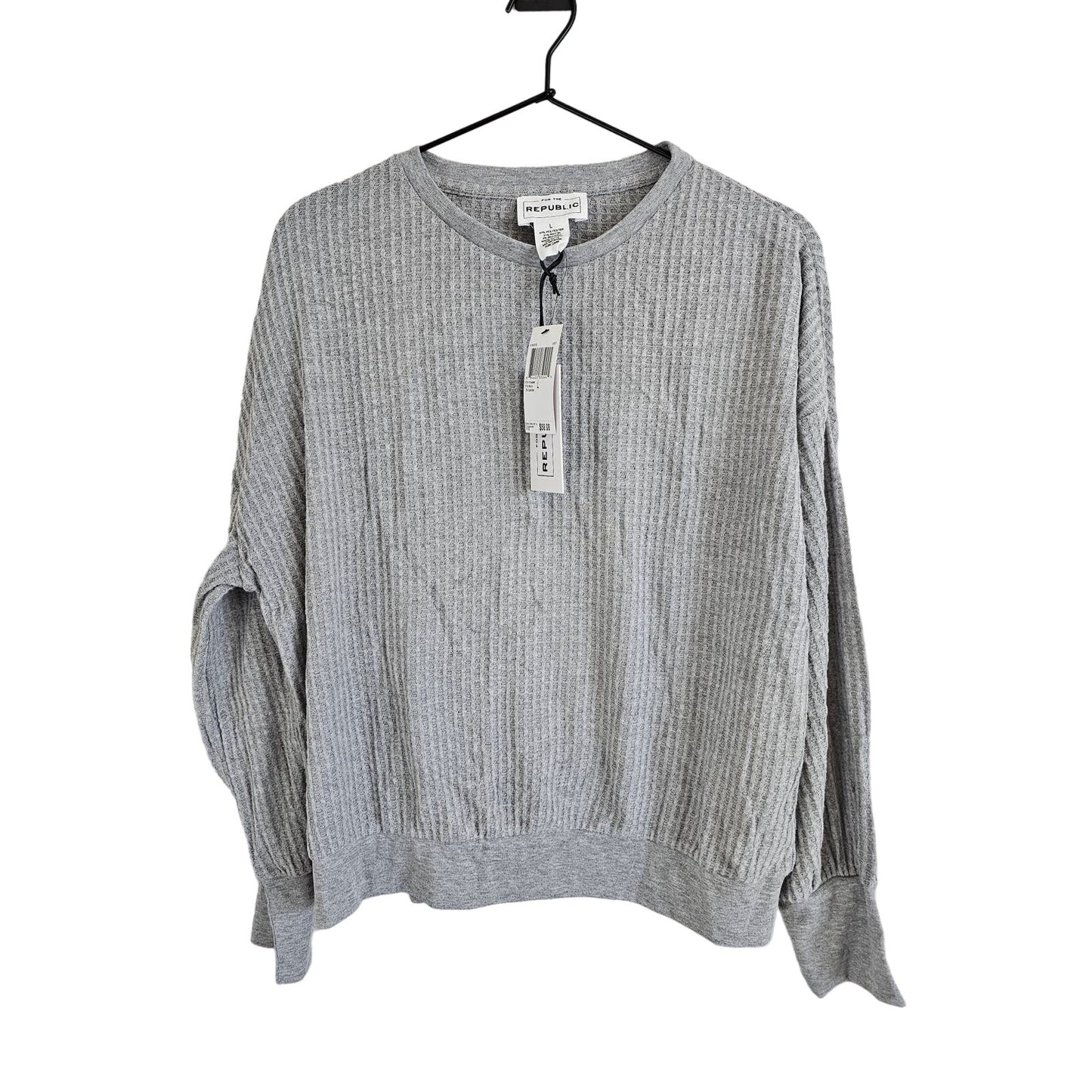 For the Republic Womens Sz L Long Sleeve Waffle Knit Shirt Light Gray NEW