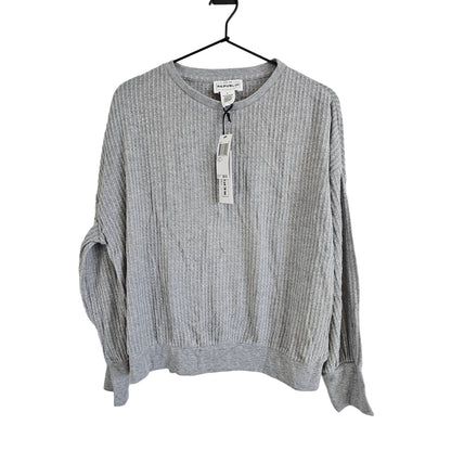 For the Republic Womens Sz L Long Sleeve Waffle Knit Shirt Light Gray NEW