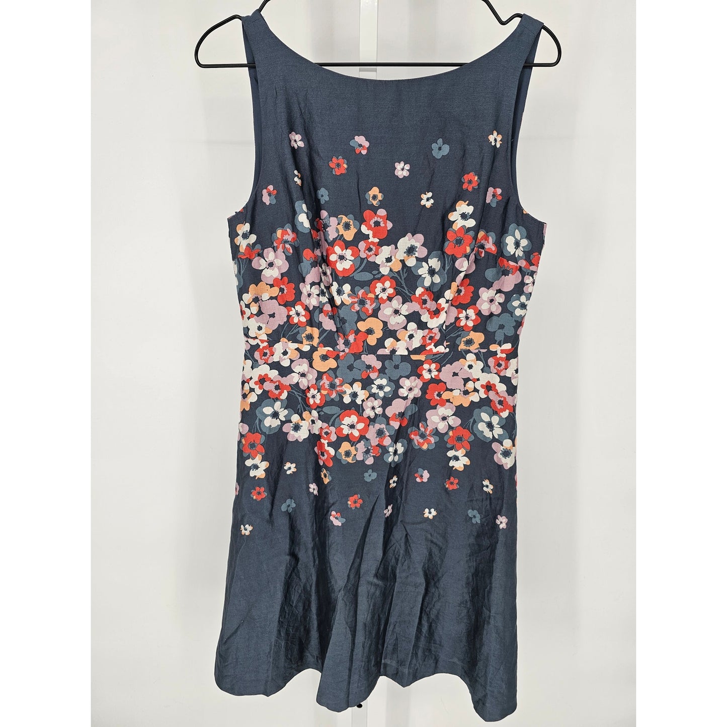 Loft Womens Sz 4 Knee Length Sleeveless Dress Cotton Gray Floral Springtime