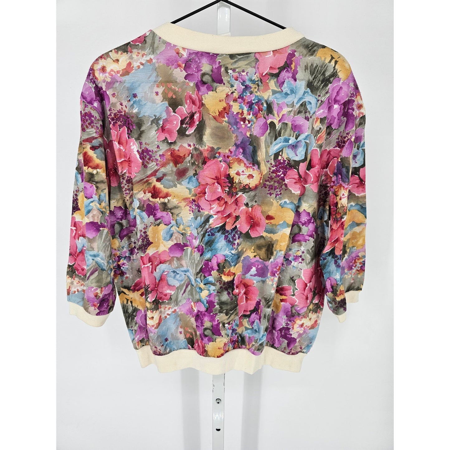 Vtg Sabrina Allyn Womens Sz M Crew Neck Sweatshirt Bright Floral 3/4 Sleeve