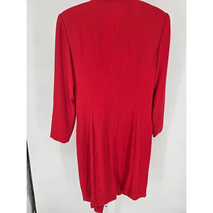 Vintage Liz Claiborne Womens Sz 4 Midi Length Double Breasted Red Coat Gold